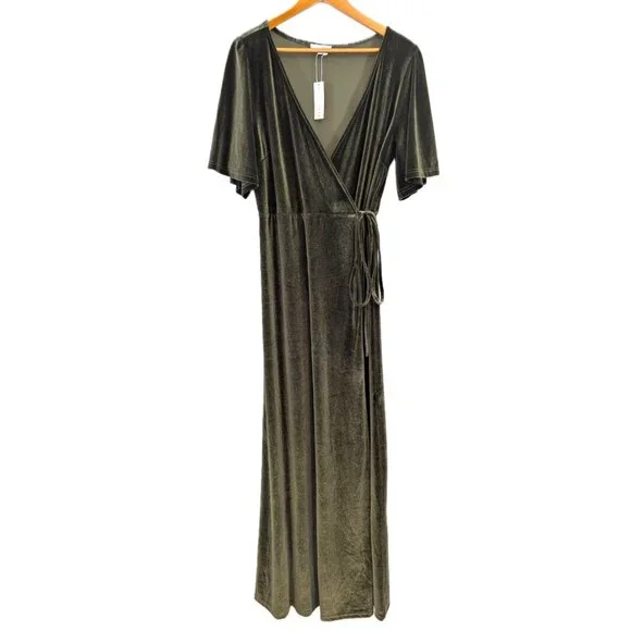 NWT Baltic Born | Katelyn Dark Olive Green Velvet Maxi Wrap Dress | Size XXL - Picture 7 of 15